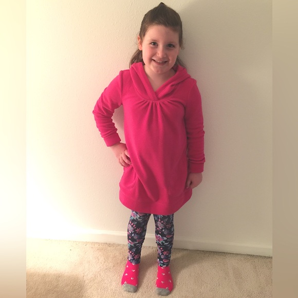 GapKids Girl’s XL 12 Fleece Tunic Pullover Hoodie Pockets Pink / Turquoise - Picture 2 of 9